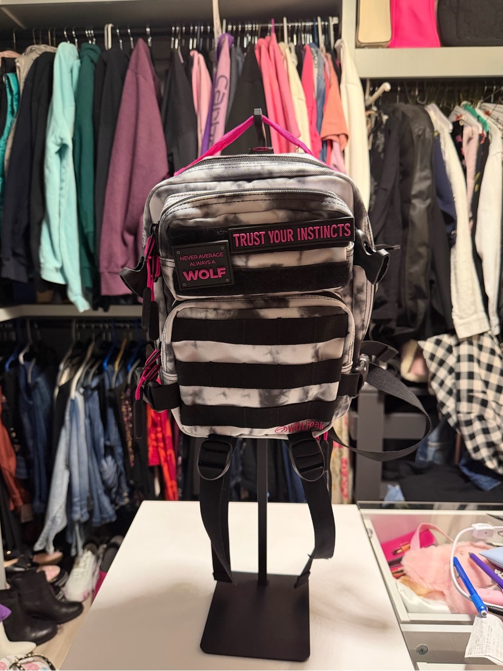 Mini Tie-Dye Grey & Pink Backpack — Trust Your Instincts